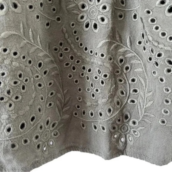 Soft Surroundings | Green Boho Embroidered Eyelet Pintuck Top, Small - Picture 4 of 7